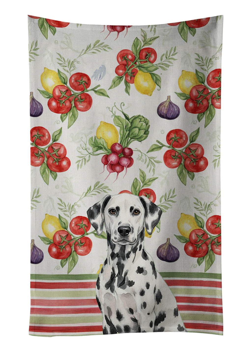 Dalmatian Vegetables Kitchen Towel Velour Plush Front and Cotton Loop Back Machine Washable