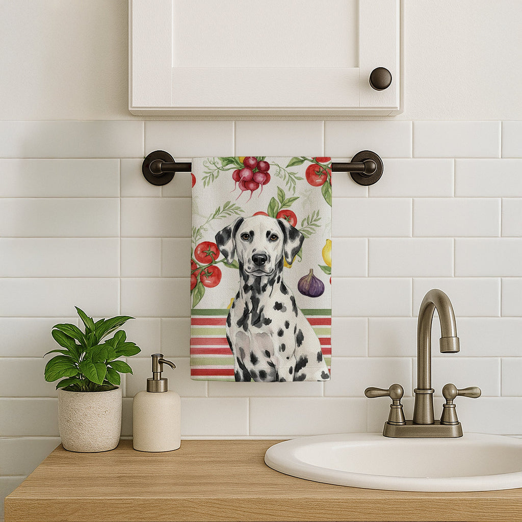 Dalmatian Vegetables Kitchen Towel Velour Plush Front and Cotton Loop Back Machine Washable