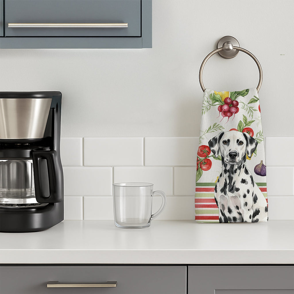Dalmatian Vegetables Kitchen Towel Velour Plush Front and Cotton Loop Back Machine Washable