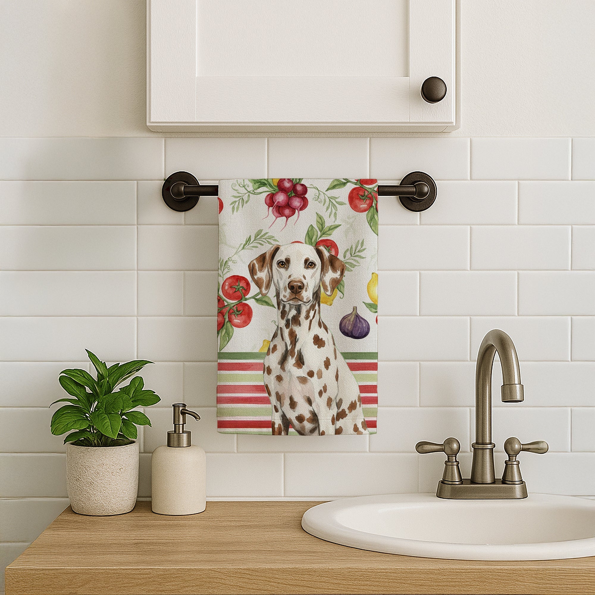 Liver Dalmatian Vegetables Kitchen Towel Velour Plush Front and Cotton Loop Back Machine Washable