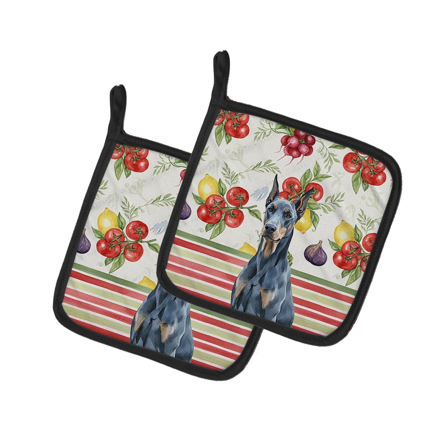 Blue Doberman Pinscher Vegetables Pot Holder Set of 2 Heat Resistant Quilted Hot Pads 7.5 x 7.5 Inch, Insulated Kitchen Trivets for Cooking & Baking