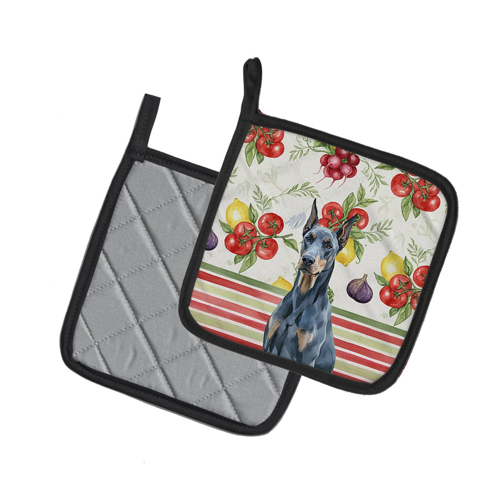 Blue Doberman Pinscher Vegetables Pot Holder Set of 2 Heat Resistant Quilted Hot Pads 7.5 x 7.5 Inch, Insulated Kitchen Trivets for Cooking & Baking
