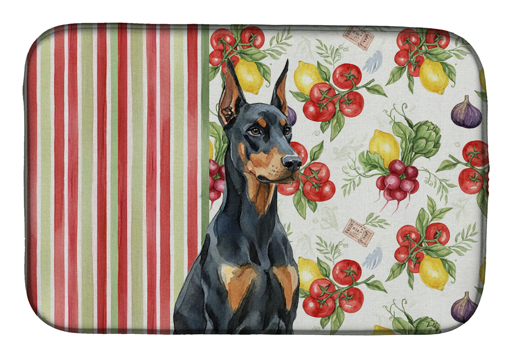 Doberman Pinscher Vegetables Dish Drying Mat Absorbent Dish Drying Mat Pad for Kitchen Counter Dish Drainer Mat for Countertop, 14 x 21", Multicolor