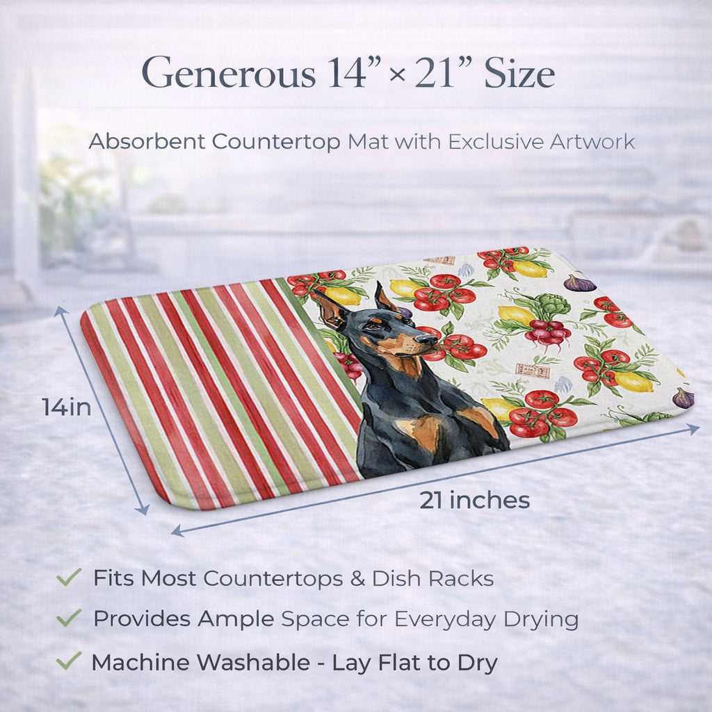 Doberman Pinscher Vegetables Dish Drying Mat Absorbent Dish Drying Mat Pad for Kitchen Counter Dish Drainer Mat for Countertop, 14 x 21", Multicolor