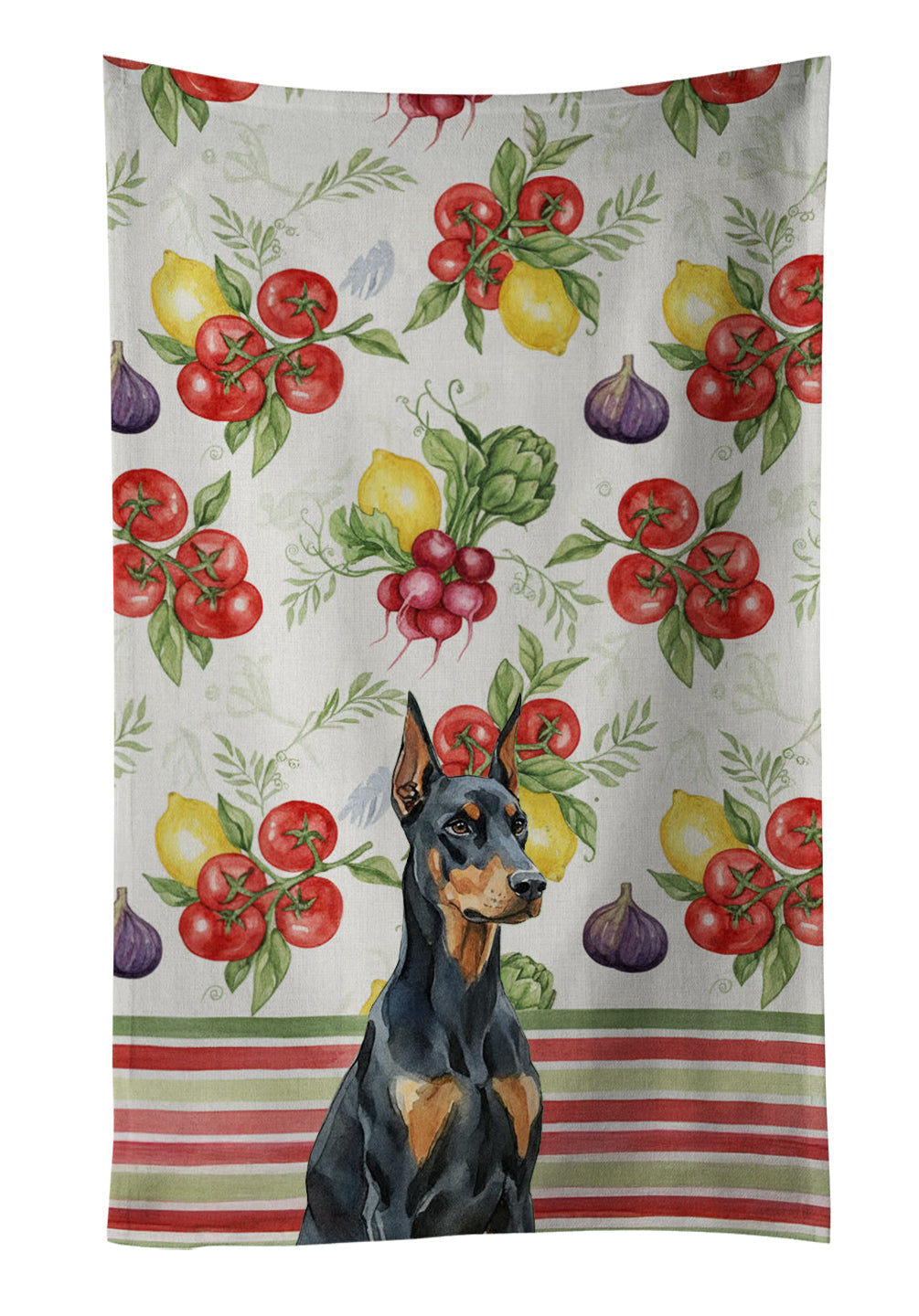 Doberman Pinscher Vegetables Kitchen Towel Velour Plush Front and Cotton Loop Back Machine Washable