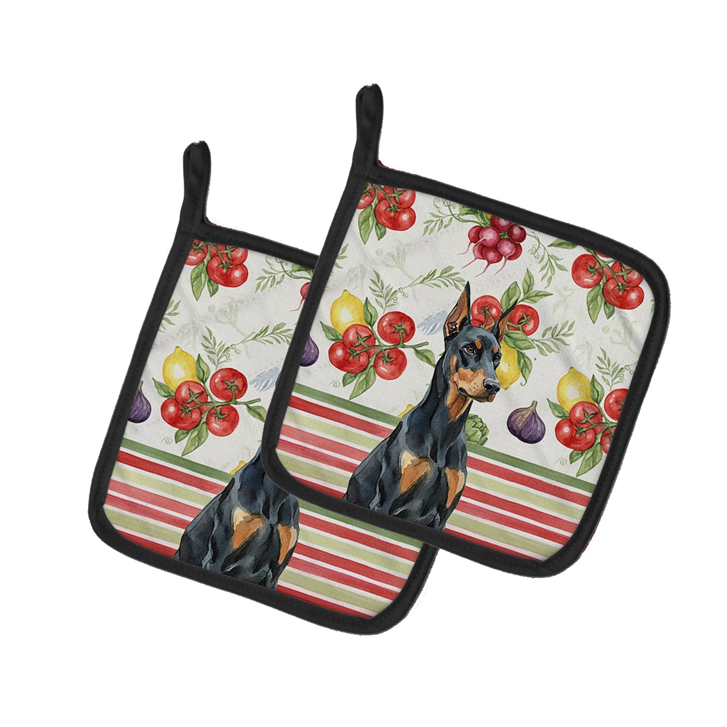 Doberman Pinscher Vegetables Pot Holder Set of 2 Heat Resistant Quilted Hot Pads 7.5 x 7.5 Inch, Insulated Kitchen Trivets for Cooking & Baking