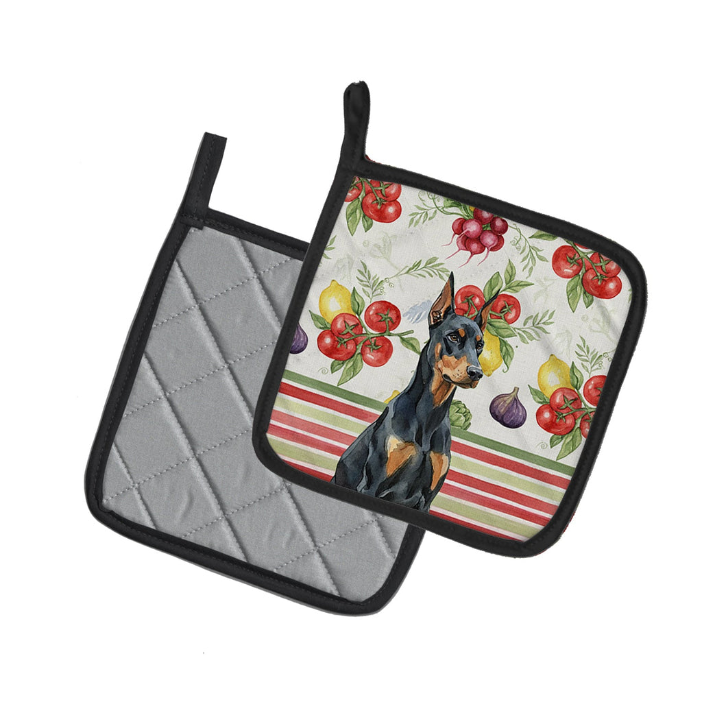 Doberman Pinscher Vegetables Pot Holder Set of 2 Heat Resistant Quilted Hot Pads 7.5 x 7.5 Inch, Insulated Kitchen Trivets for Cooking & Baking