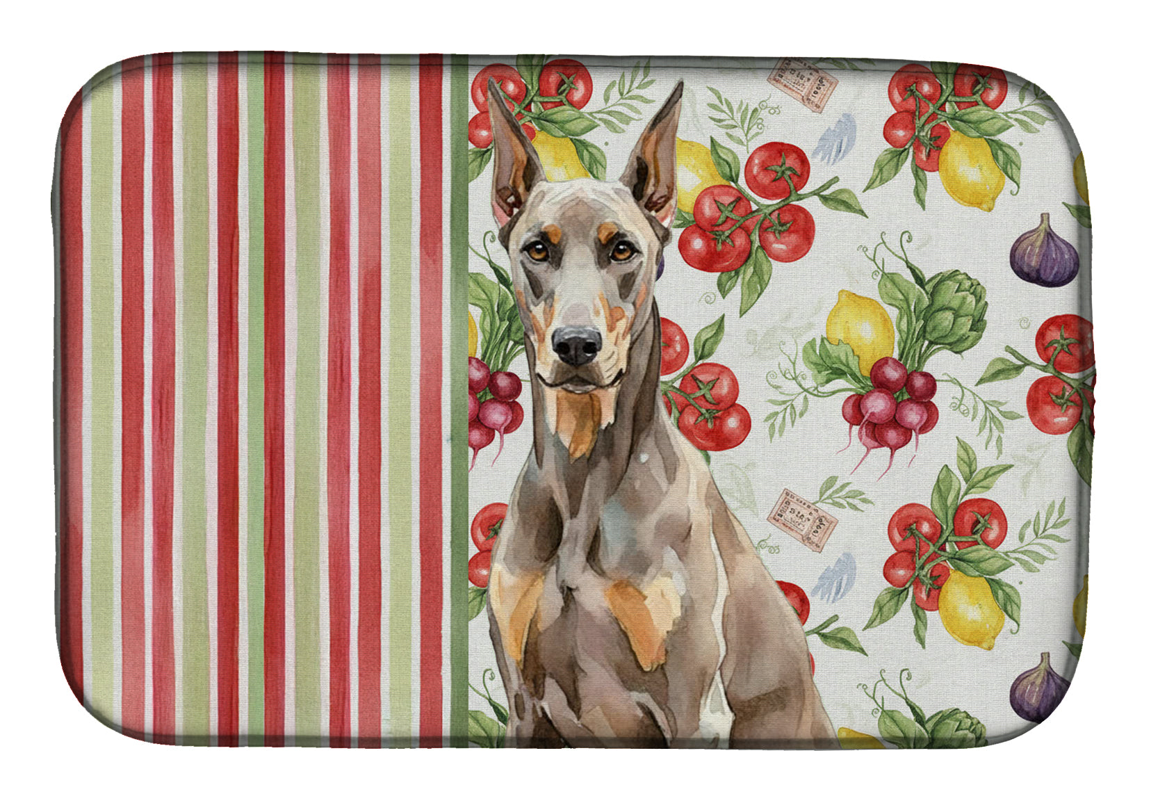 Fawn Doberman Pinscher Vegetables Dish Drying Mat Absorbent Dish Drying Mat Pad for Kitchen Counter Dish Drainer Mat for Countertop, 14 x 21", Multicolor