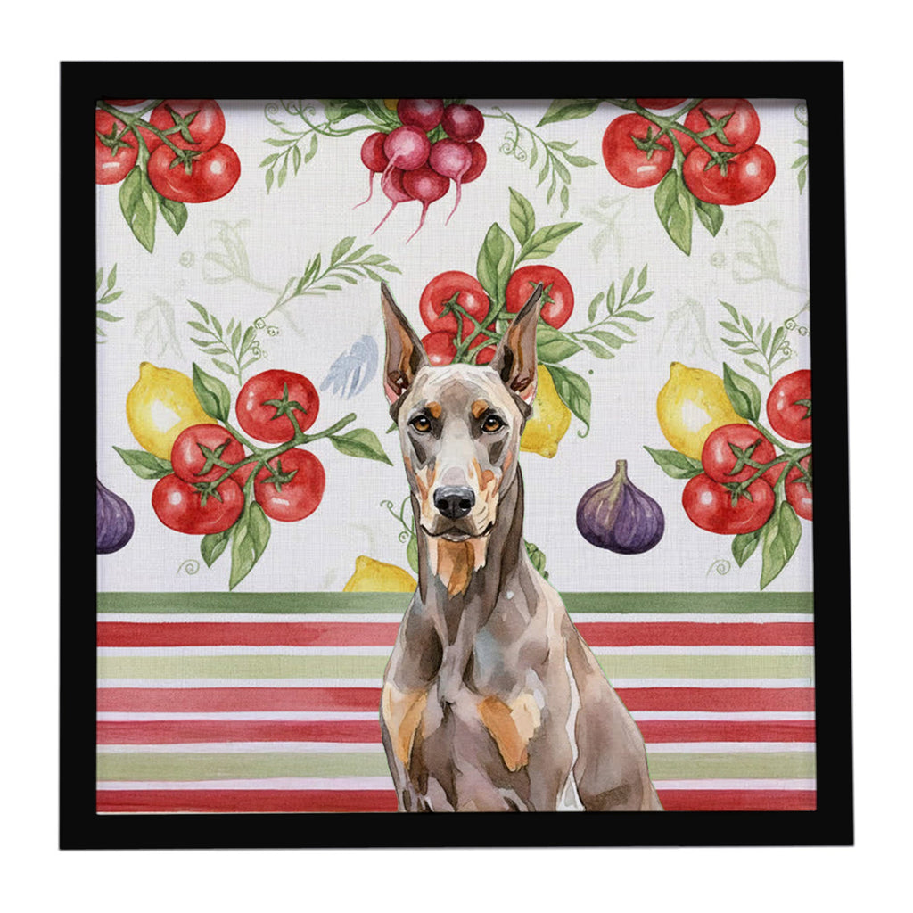 Fawn Doberman Pinscher Vegetables Framed Metal Print Bathroom, Kitchen, Office, Home Decor Wall Art Ready to Hang, Square, 8X8