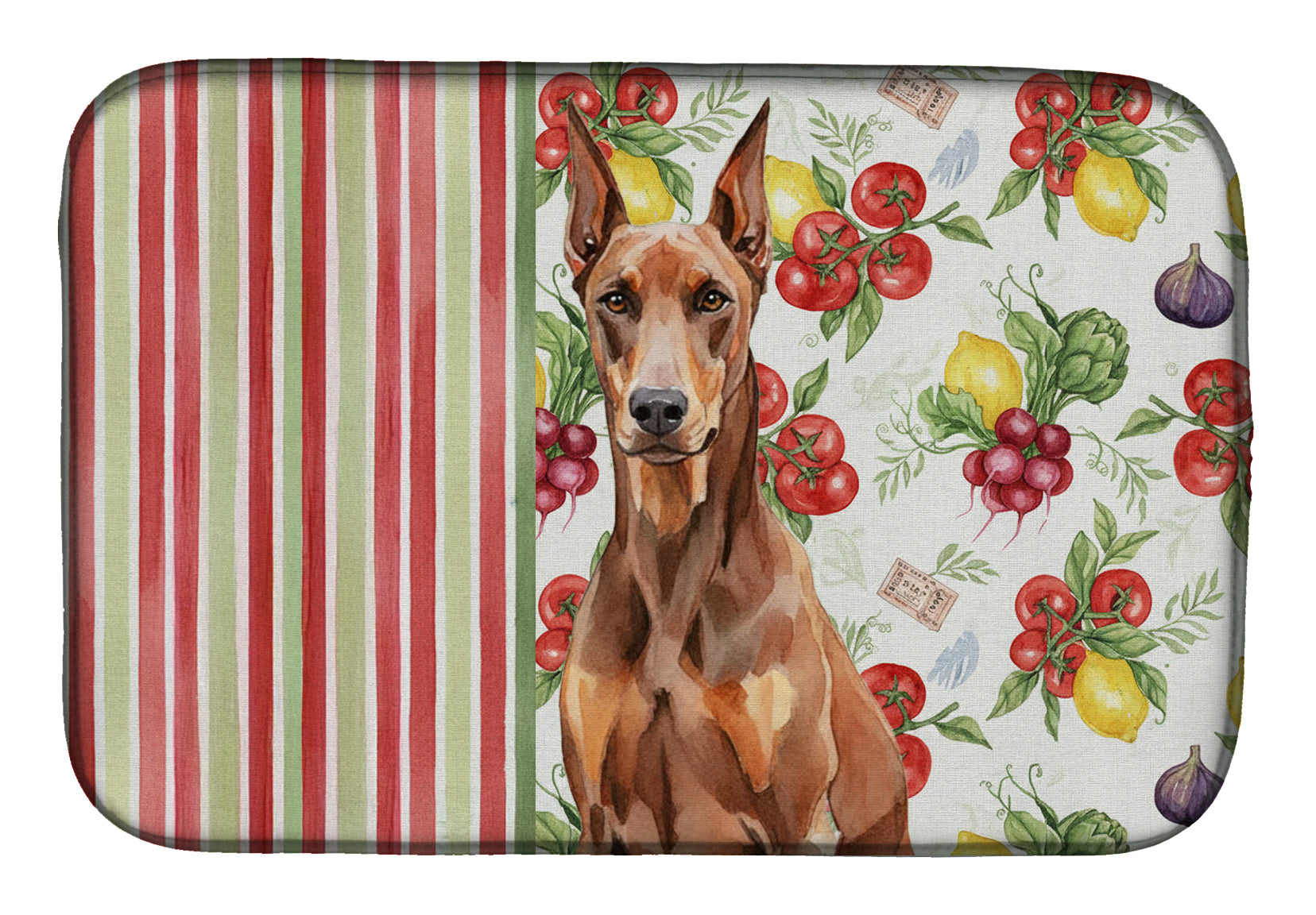 Red Doberman Pinscher Vegetables Dish Drying Mat Absorbent Dish Drying Mat Pad for Kitchen Counter Dish Drainer Mat for Countertop, 14 x 21", Multicolor