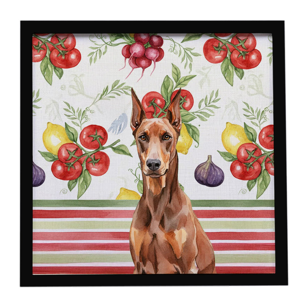 Red Doberman Pinscher Vegetables Framed Metal Print Bathroom, Kitchen, Office, Home Decor Wall Art Ready to Hang, Square, 8X8