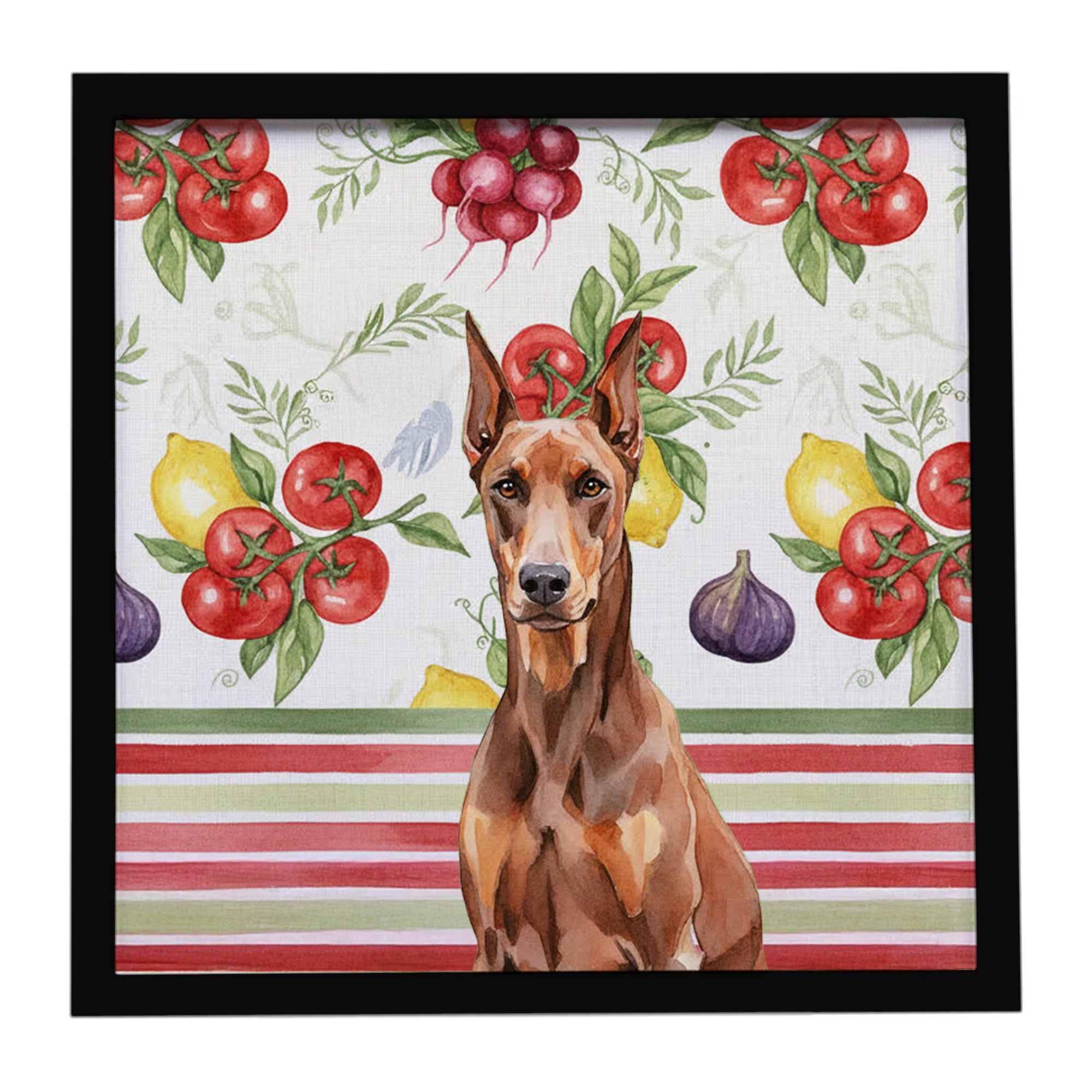 Red Doberman Pinscher Vegetables Framed Metal Print Bathroom, Kitchen, Office, Home Decor Wall Art Ready to Hang, Square, 8X8
