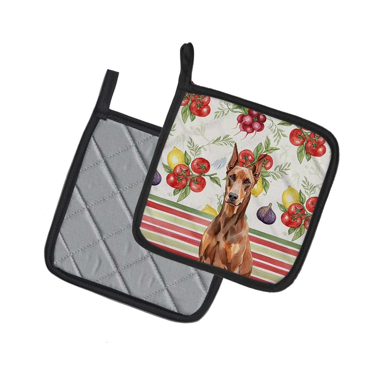 Red Doberman Pinscher Vegetables Pot Holder Set of 2 Heat Resistant Quilted Hot Pads 7.5 x 7.5 Inch, Insulated Kitchen Trivets for Cooking & Baking