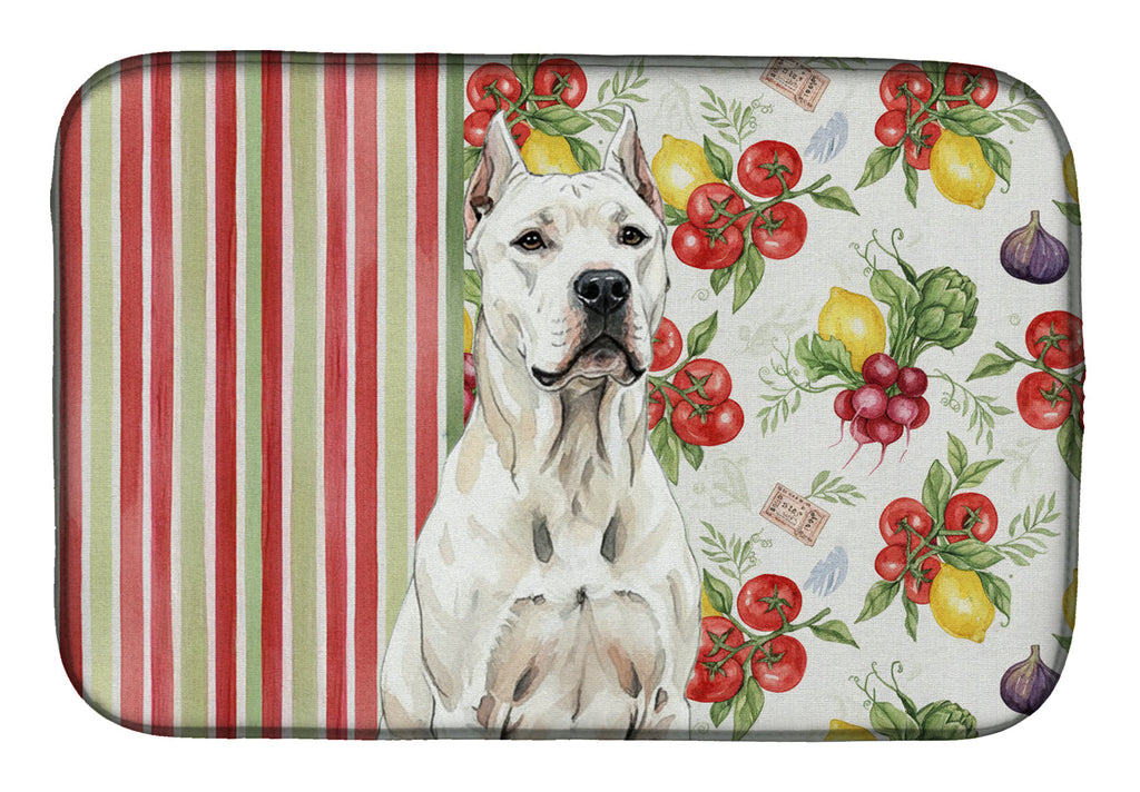 Dogo Argentino Vegetables Dish Drying Mat Absorbent Dish Drying Mat Pad for Kitchen Counter Dish Drainer Mat for Countertop, 14 x 21", Multicolor