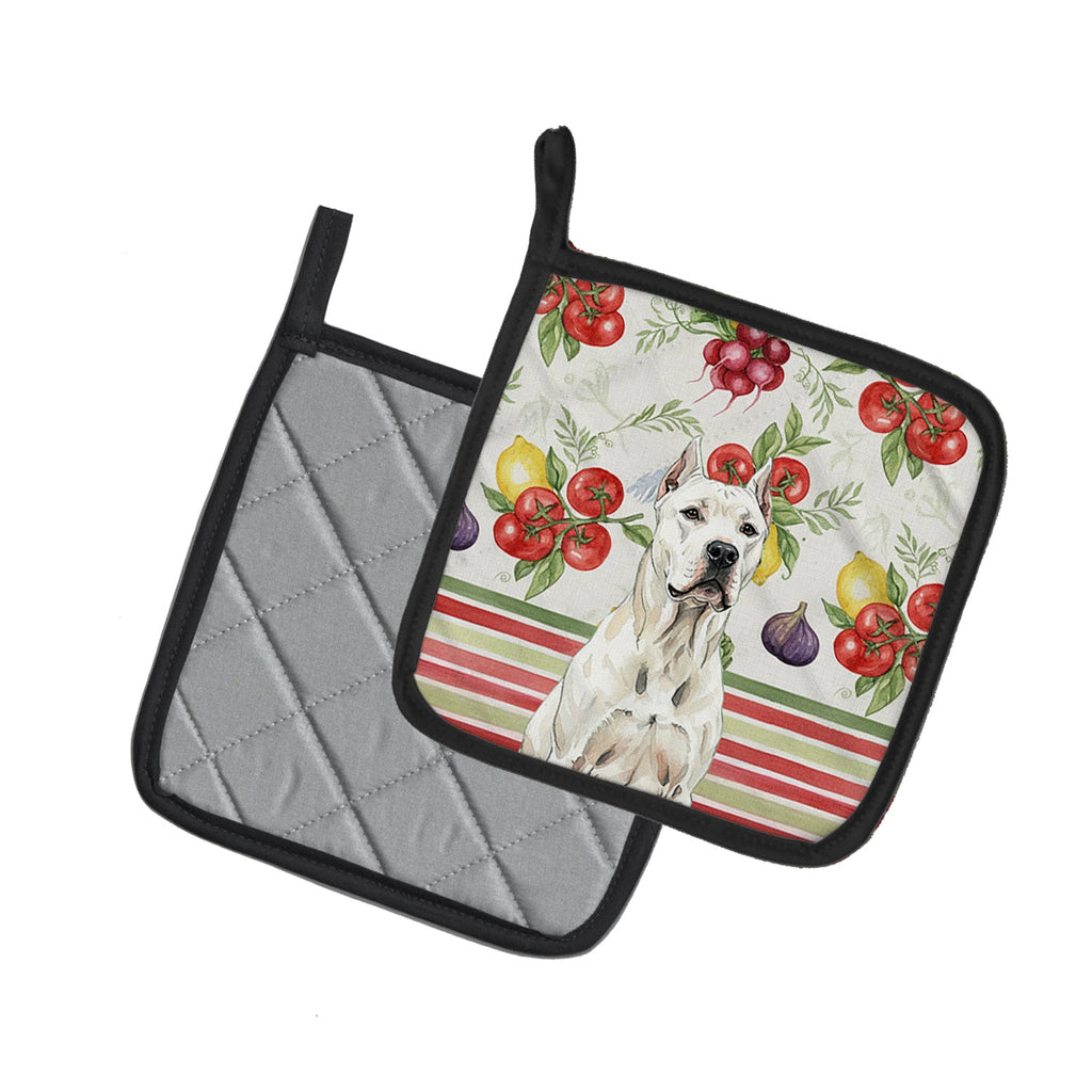Dogo Argentino Vegetables Pot Holder Set of 2 Heat Resistant Quilted Hot Pads 7.5 x 7.5 Inch, Insulated Kitchen Trivets for Cooking & Baking