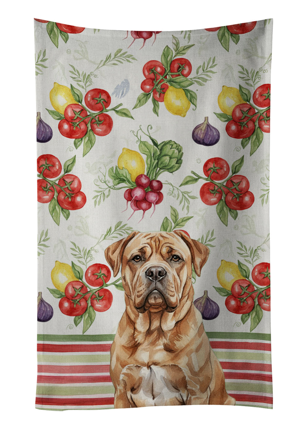 Dogue de Bordeaux Vegetables Kitchen Towel Velour Plush Front and Cotton Loop Back Machine Washable