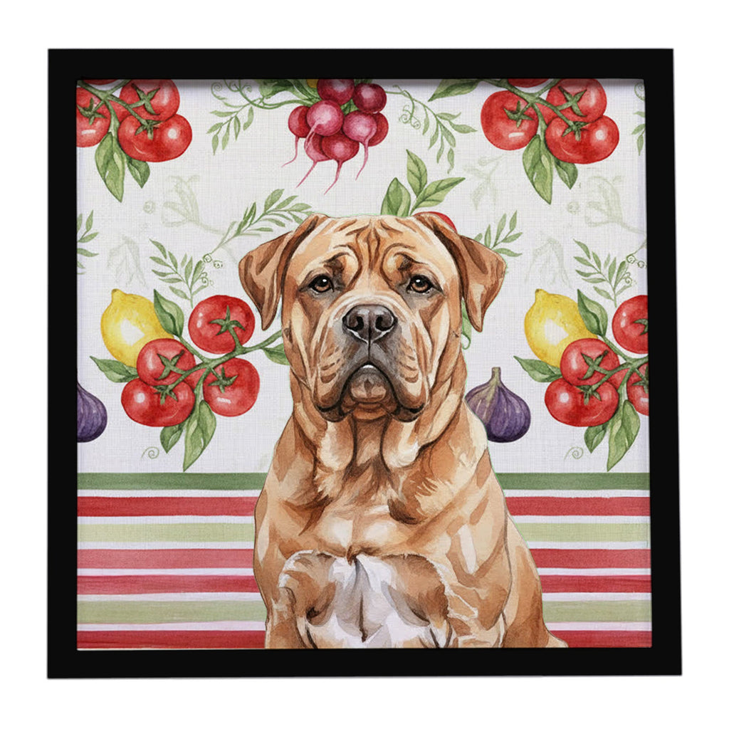 Dogue de Bordeaux Vegetables Framed Metal Print Bathroom, Kitchen, Office, Home Decor Wall Art Ready to Hang, Square, 8X8