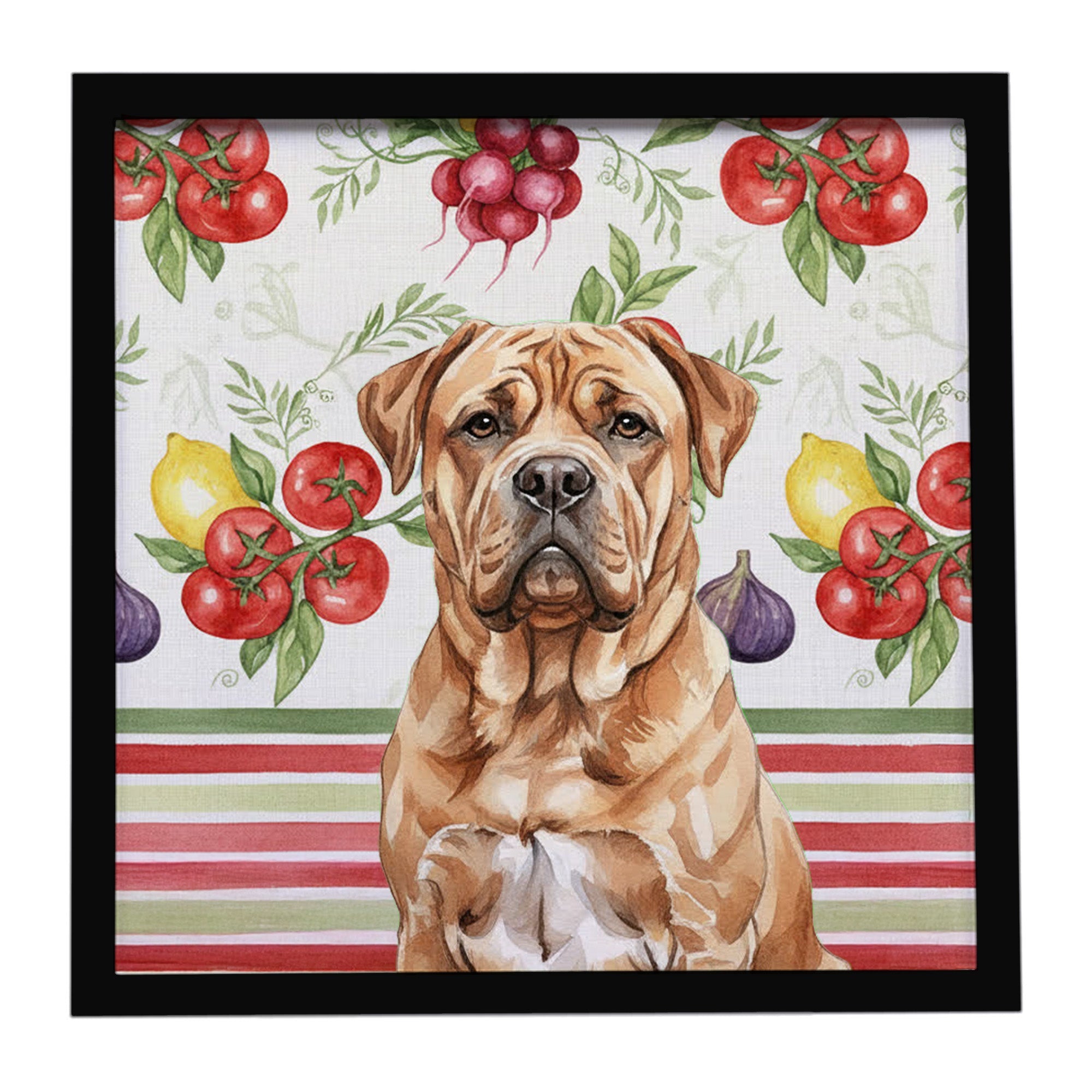 Dogue de Bordeaux Vegetables Framed Metal Print Bathroom, Kitchen, Office, Home Decor Wall Art Ready to Hang, Square, 8X8