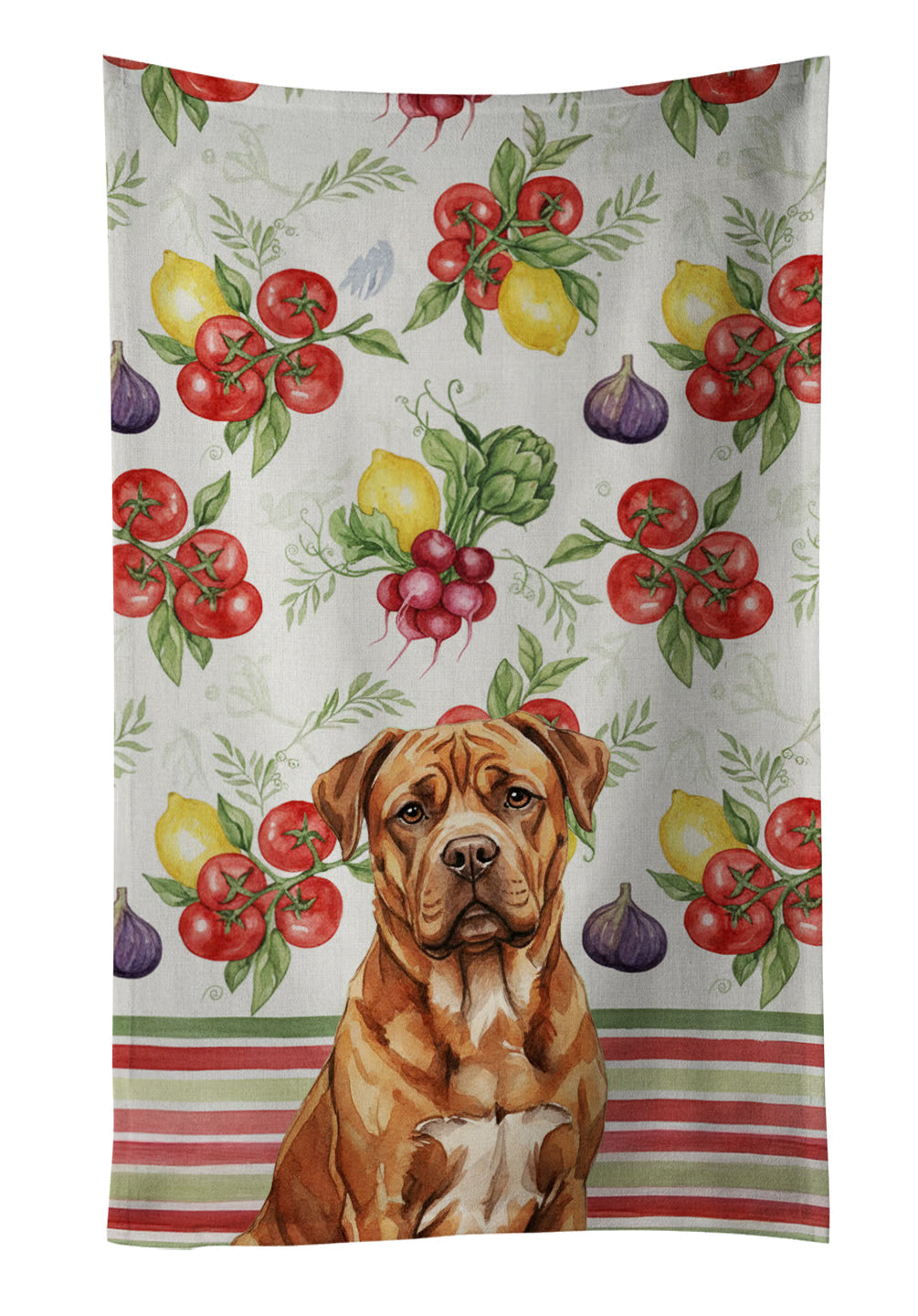 Mahogany Dogue de Bordeaux Vegetables Kitchen Towel Velour Plush Front and Cotton Loop Back Machine Washable