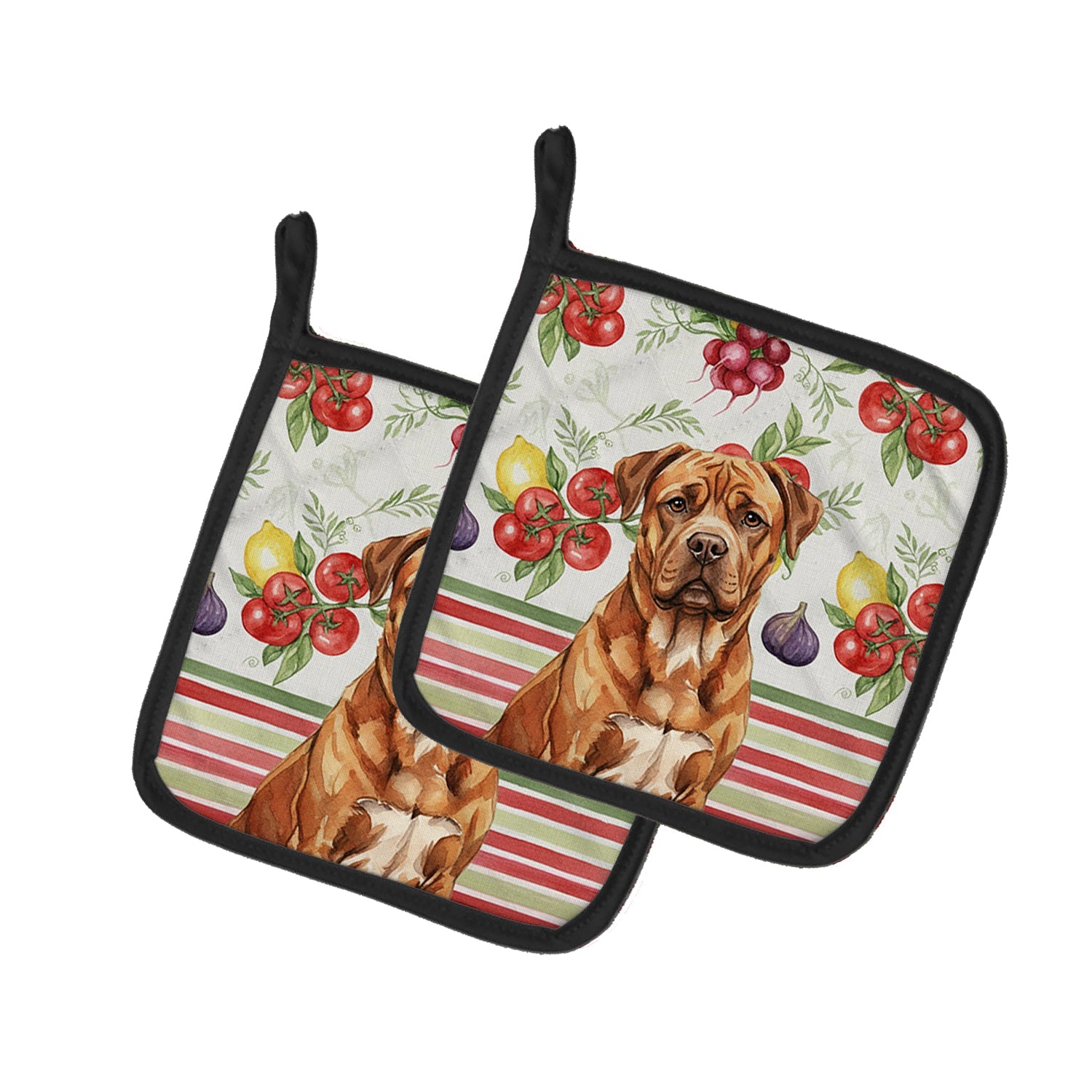 Mahogany Dogue de Bordeaux Vegetables Pot Holder Set of 2 Heat Resistant Quilted Hot Pads 7.5 x 7.5 Inch, Insulated Kitchen Trivets for Cooking & Baking