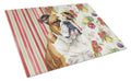 Brindle and White English Bulldog Vegetables Cutting Board Tempered Glass Kitchen Cutting Surface, Heat Resistant Chopping, Non-Slip Feet, Food Prep & Serving