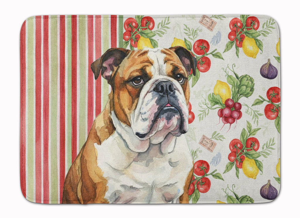 Brindle and White English Bulldog Vegetables Memory Foam Kitchen Mat Machine Washable Anti-Fatigue Cushion Comfort Bath or Kitchen Rug