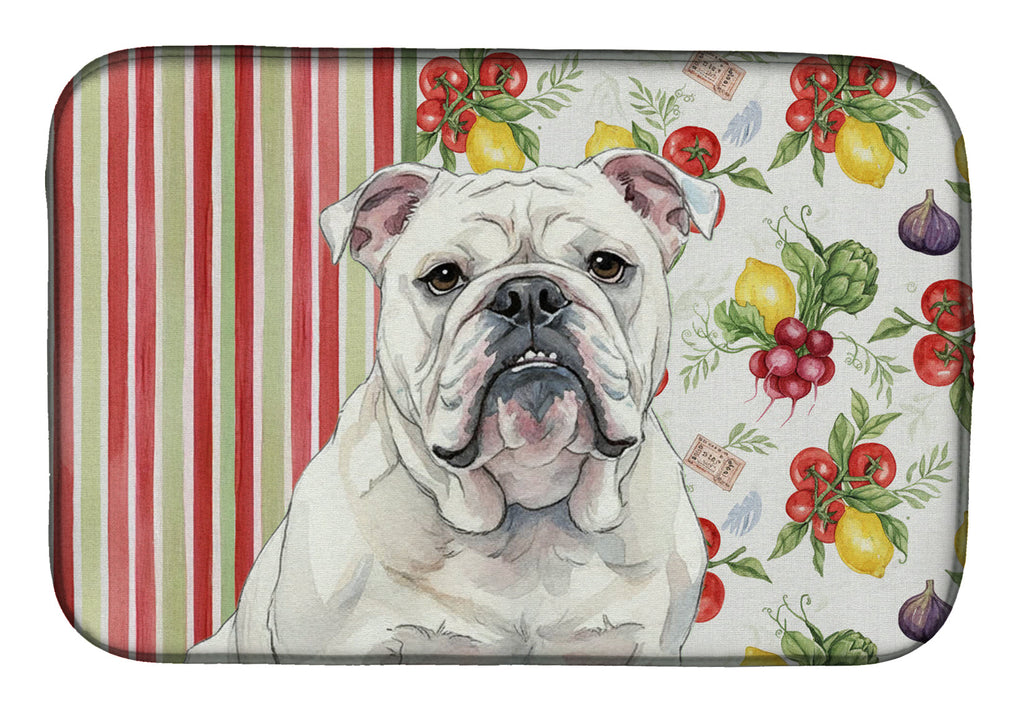 White English Bulldog Vegetables Dish Drying Mat Absorbent Dish Drying Mat Pad for Kitchen Counter Dish Drainer Mat for Countertop, 14 x 21", Multicolor