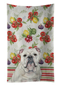 White English Bulldog Vegetables Kitchen Towel Velour Plush Front and Cotton Loop Back Machine Washable