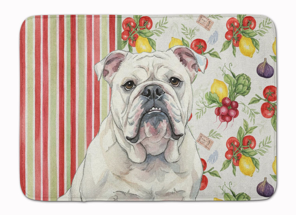 White English Bulldog Vegetables Memory Foam Kitchen Mat Machine Washable Anti-Fatigue Cushion Comfort Bath or Kitchen Rug