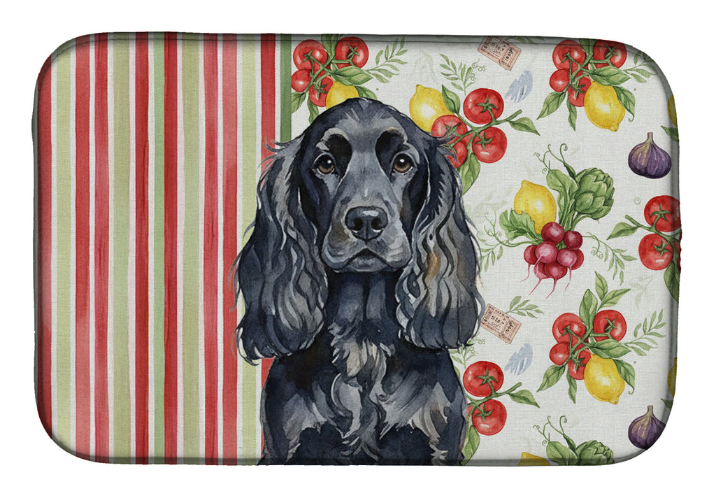 Black English Cocker Spaniel Vegetables Dish Drying Mat Absorbent Dish Drying Mat Pad for Kitchen Counter Dish Drainer Mat for Countertop, 14 x 21", Multicolor