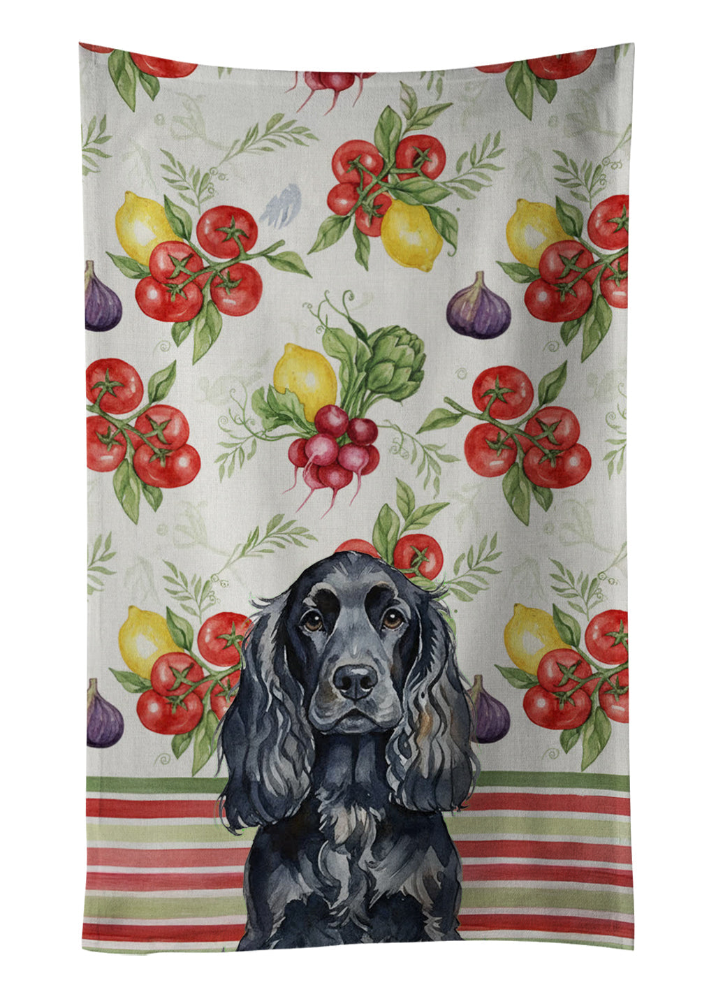 Black English Cocker Spaniel Vegetables Kitchen Towel Velour Plush Front and Cotton Loop Back Machine Washable