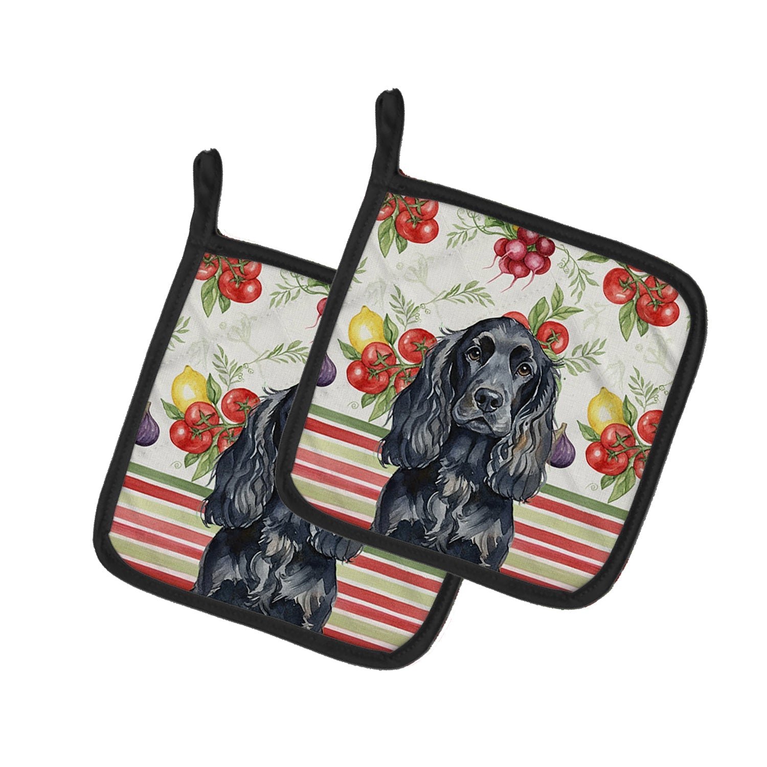 Black English Cocker Spaniel Vegetables Pot Holder Set of 2 Heat Resistant Quilted Hot Pads 7.5 x 7.5 Inch, Insulated Kitchen Trivets for Cooking & Baking