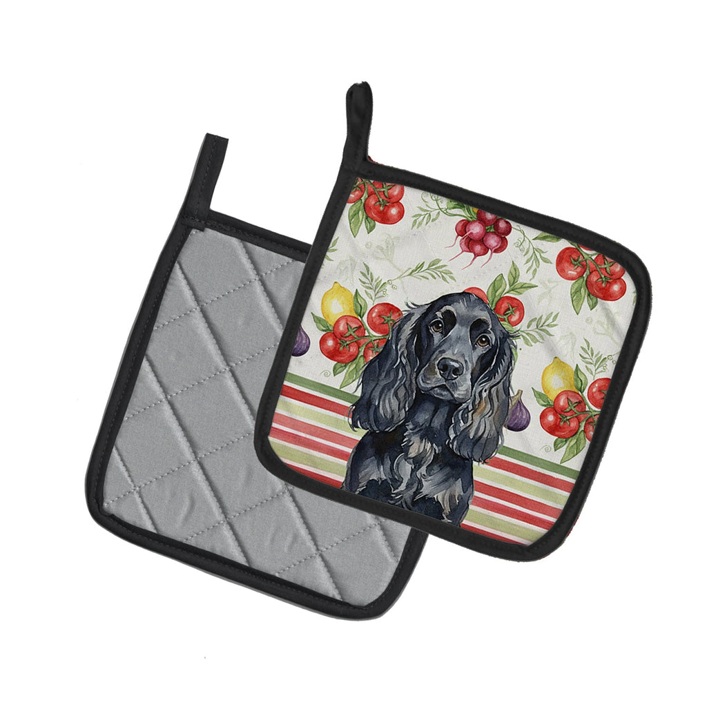 Black English Cocker Spaniel Vegetables Pot Holder Set of 2 Heat Resistant Quilted Hot Pads 7.5 x 7.5 Inch, Insulated Kitchen Trivets for Cooking & Baking