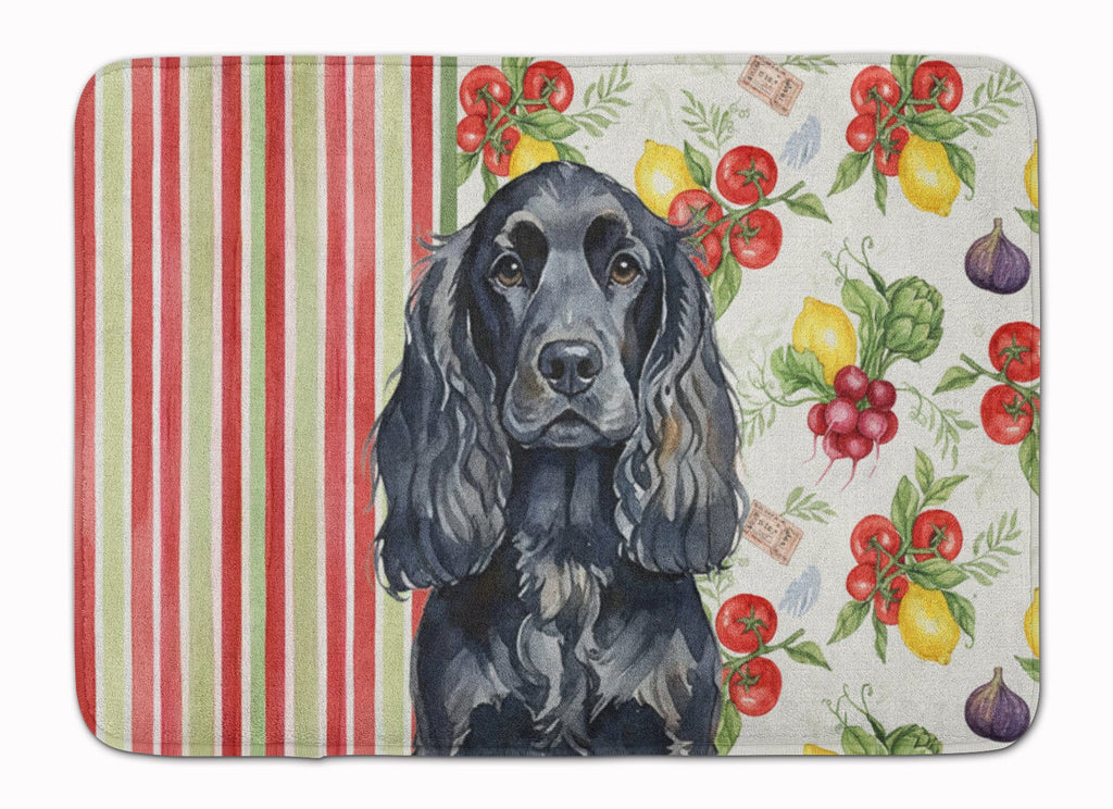Black English Cocker Spaniel Vegetables Memory Foam Kitchen Mat Machine Washable Anti-Fatigue Cushion Comfort Bath or Kitchen Rug
