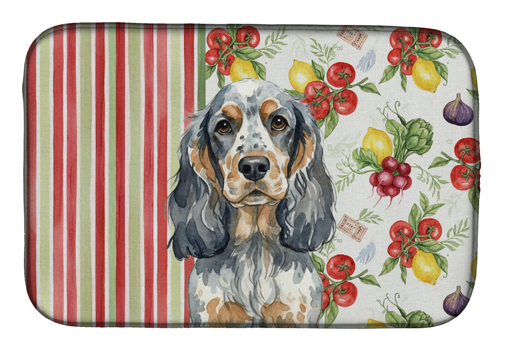 Blue Roan & Tan English Cocker Spaniel Vegetables Dish Drying Mat Absorbent Dish Drying Mat Pad for Kitchen Counter Dish Drainer Mat for Countertop, 14 x 21", Multicolor