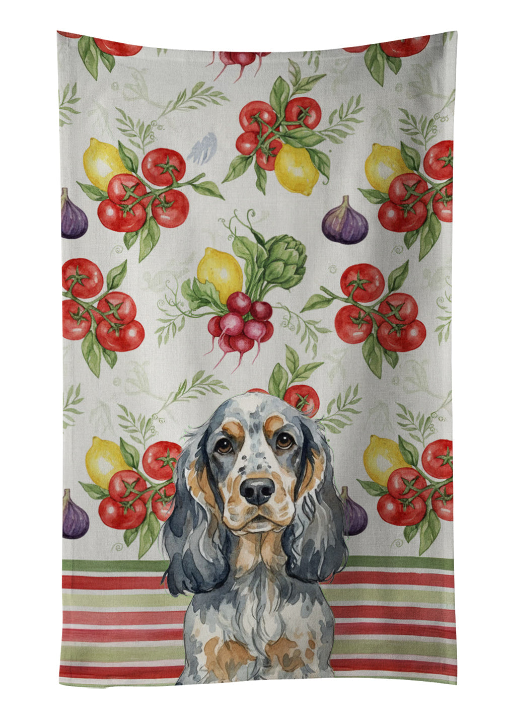 Blue Roan & Tan English Cocker Spaniel Vegetables Kitchen Towel Velour Plush Front and Cotton Loop Back Machine Washable