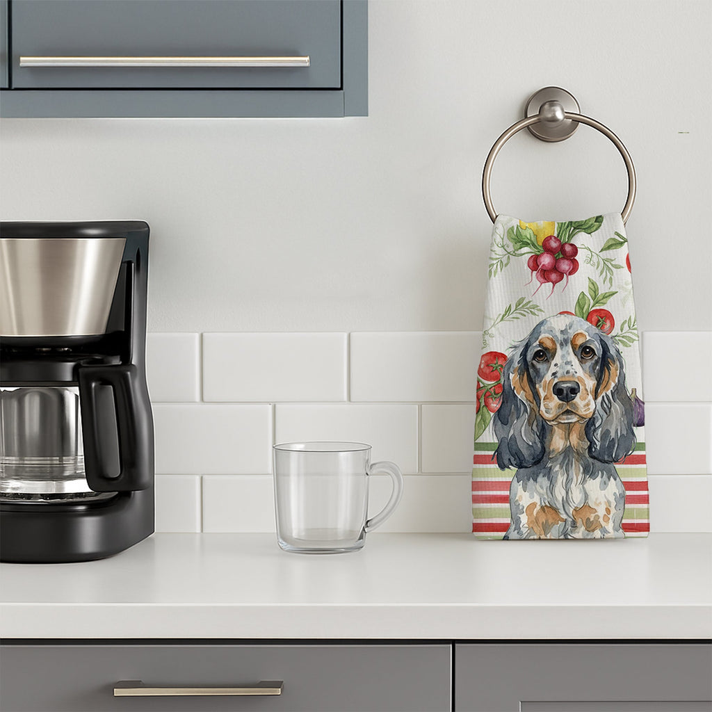 Blue Roan & Tan English Cocker Spaniel Vegetables Kitchen Towel Velour Plush Front and Cotton Loop Back Machine Washable