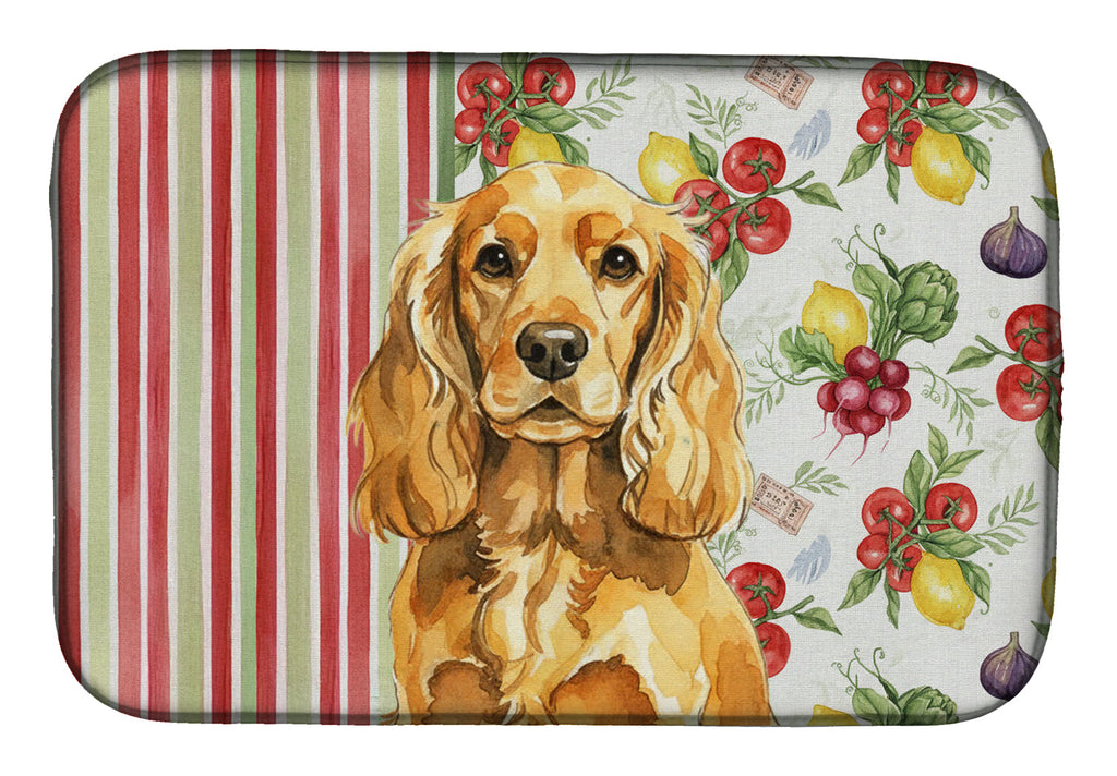 Golden English Cocker Spaniel Vegetables Dish Drying Mat Absorbent Dish Drying Mat Pad for Kitchen Counter Dish Drainer Mat for Countertop, 14 x 21", Multicolor
