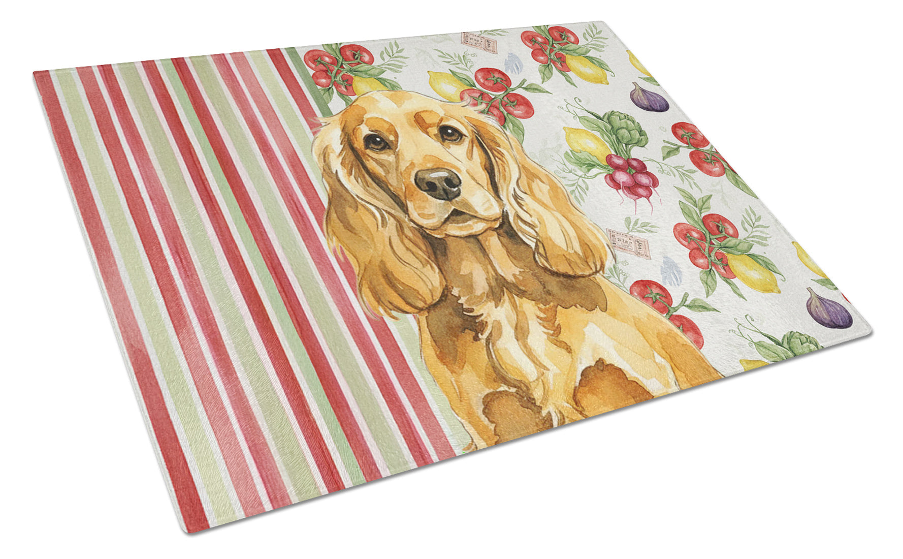 Golden English Cocker Spaniel Vegetables Cutting Board Tempered Glass Kitchen Cutting Surface, Heat Resistant Chopping, Non-Slip Feet, Food Prep & Serving