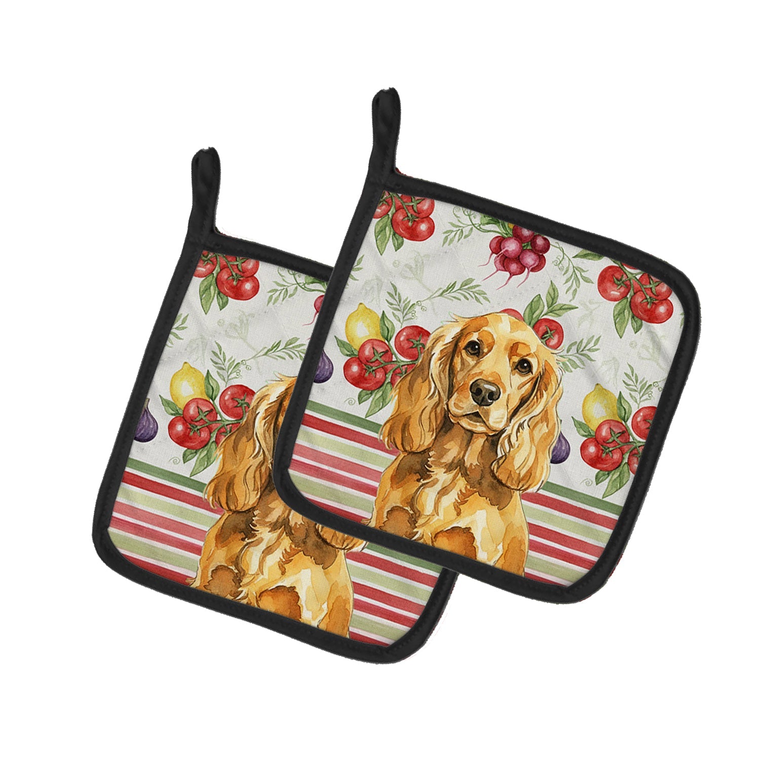 Golden English Cocker Spaniel Vegetables Pot Holder Set of 2 Heat Resistant Quilted Hot Pads 7.5 x 7.5 Inch, Insulated Kitchen Trivets for Cooking & Baking