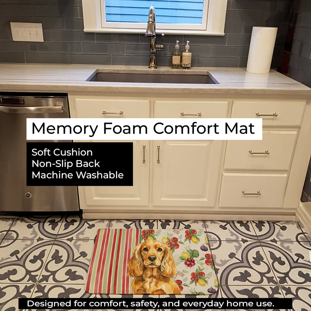 Golden English Cocker Spaniel Vegetables Memory Foam Kitchen Mat Machine Washable Anti-Fatigue Cushion Comfort Bath or Kitchen Rug
