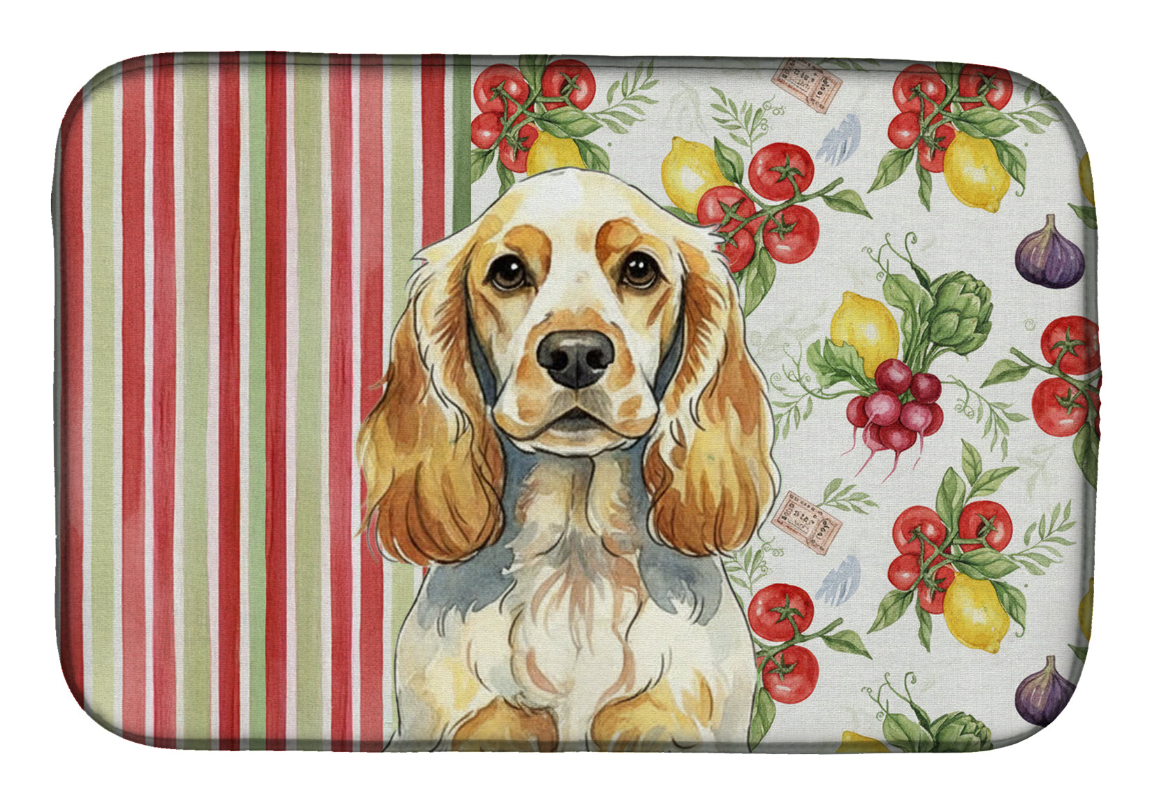 Lemon Roan English Cocker Spaniel Vegetables Dish Drying Mat Absorbent Dish Drying Mat Pad for Kitchen Counter Dish Drainer Mat for Countertop, 14 x 21", Multicolor