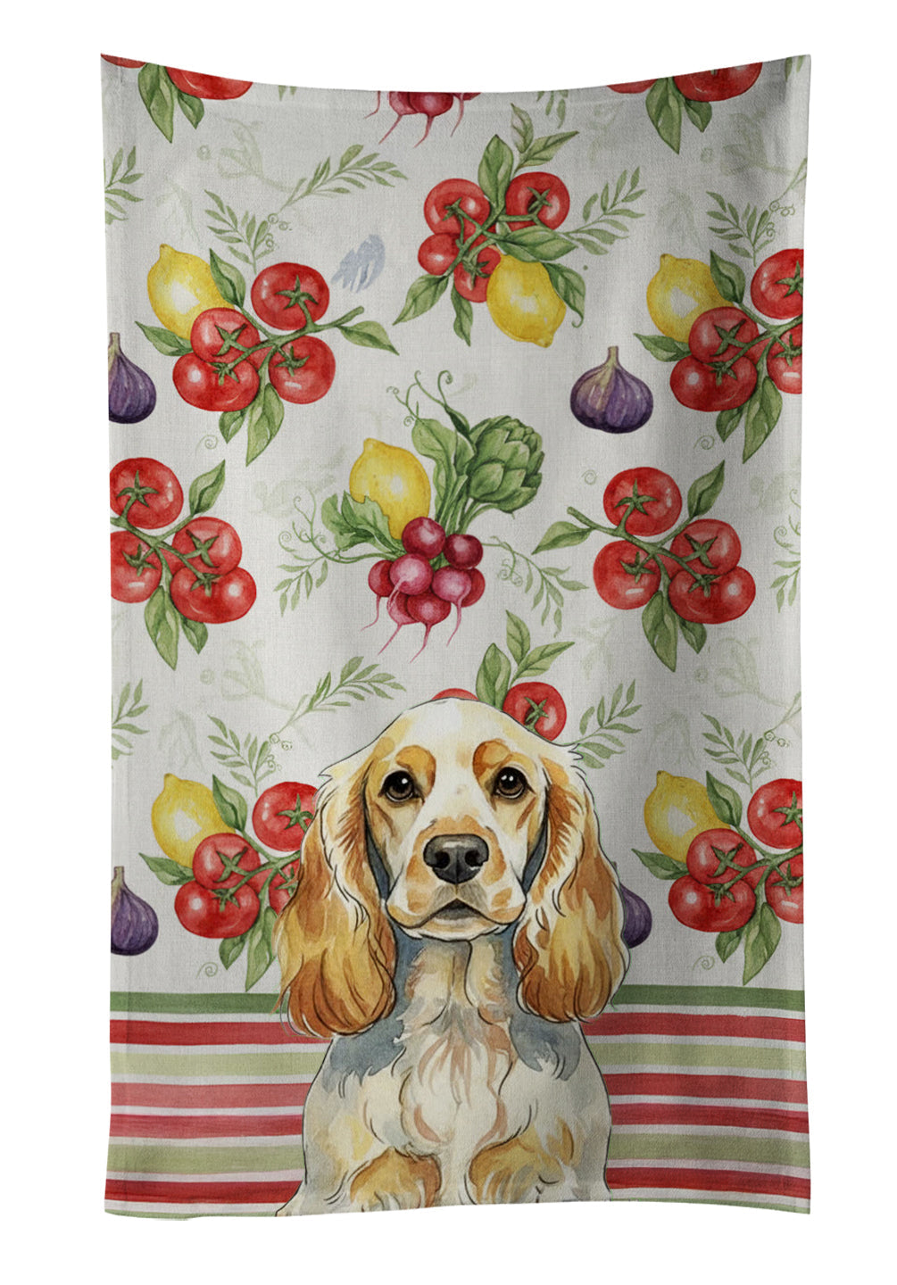 Lemon Roan English Cocker Spaniel Vegetables Kitchen Towel Velour Plush Front and Cotton Loop Back Machine Washable