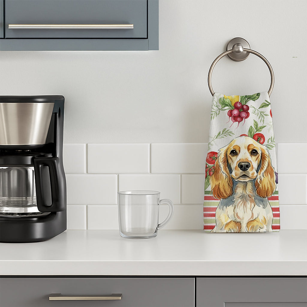 Lemon Roan English Cocker Spaniel Vegetables Kitchen Towel Velour Plush Front and Cotton Loop Back Machine Washable