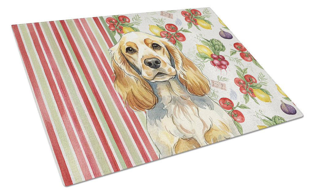 Lemon Roan English Cocker Spaniel Vegetables Cutting Board Tempered Glass Kitchen Cutting Surface, Heat Resistant Chopping, Non-Slip Feet, Food Prep & Serving