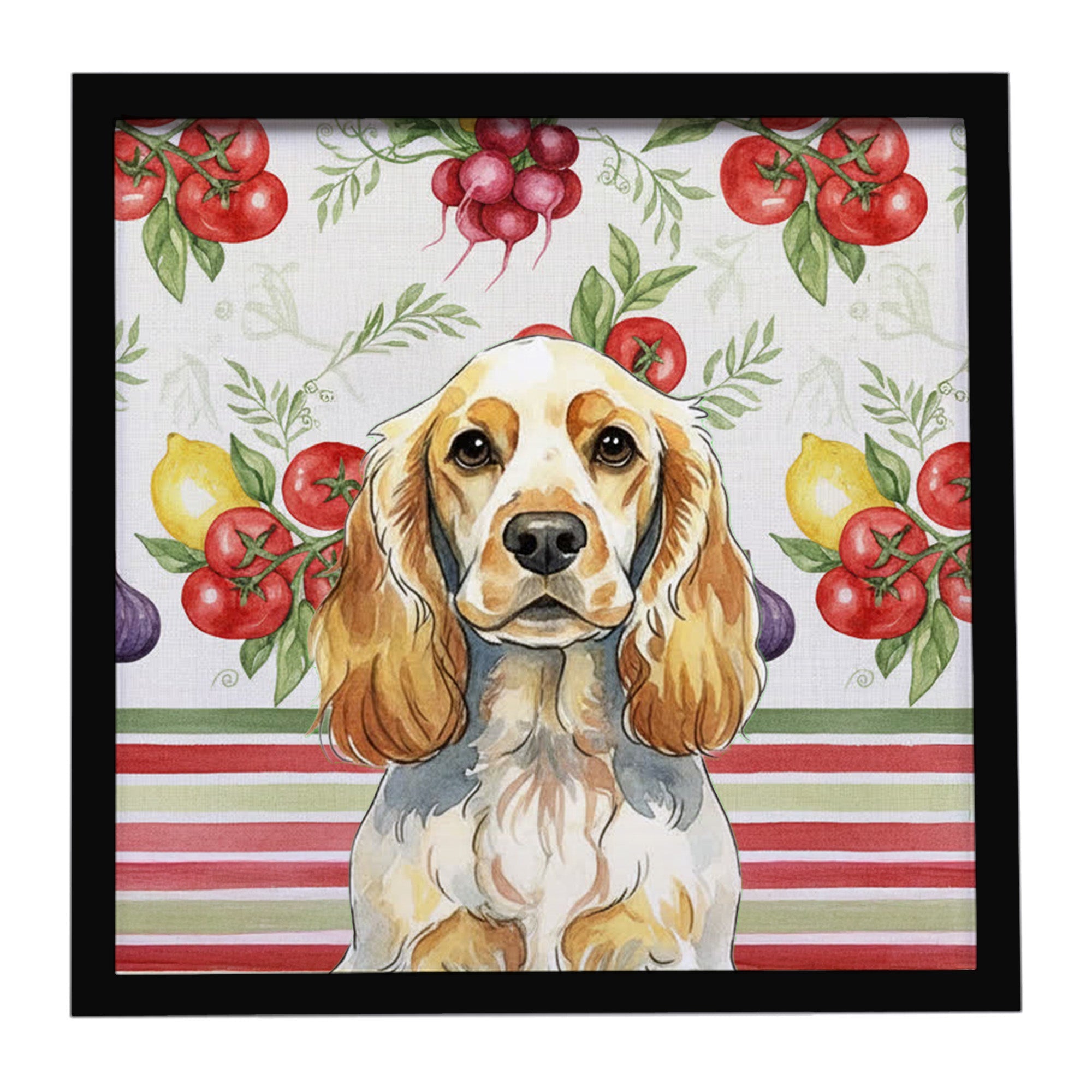 Lemon Roan English Cocker Spaniel Vegetables Framed Metal Print Bathroom, Kitchen, Office, Home Decor Wall Art Ready to Hang, Square, 8X8