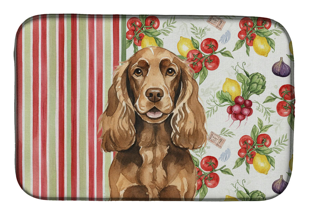 Liver English Cocker Spaniel Vegetables Dish Drying Mat Absorbent Dish Drying Mat Pad for Kitchen Counter Dish Drainer Mat for Countertop, 14 x 21", Multicolor