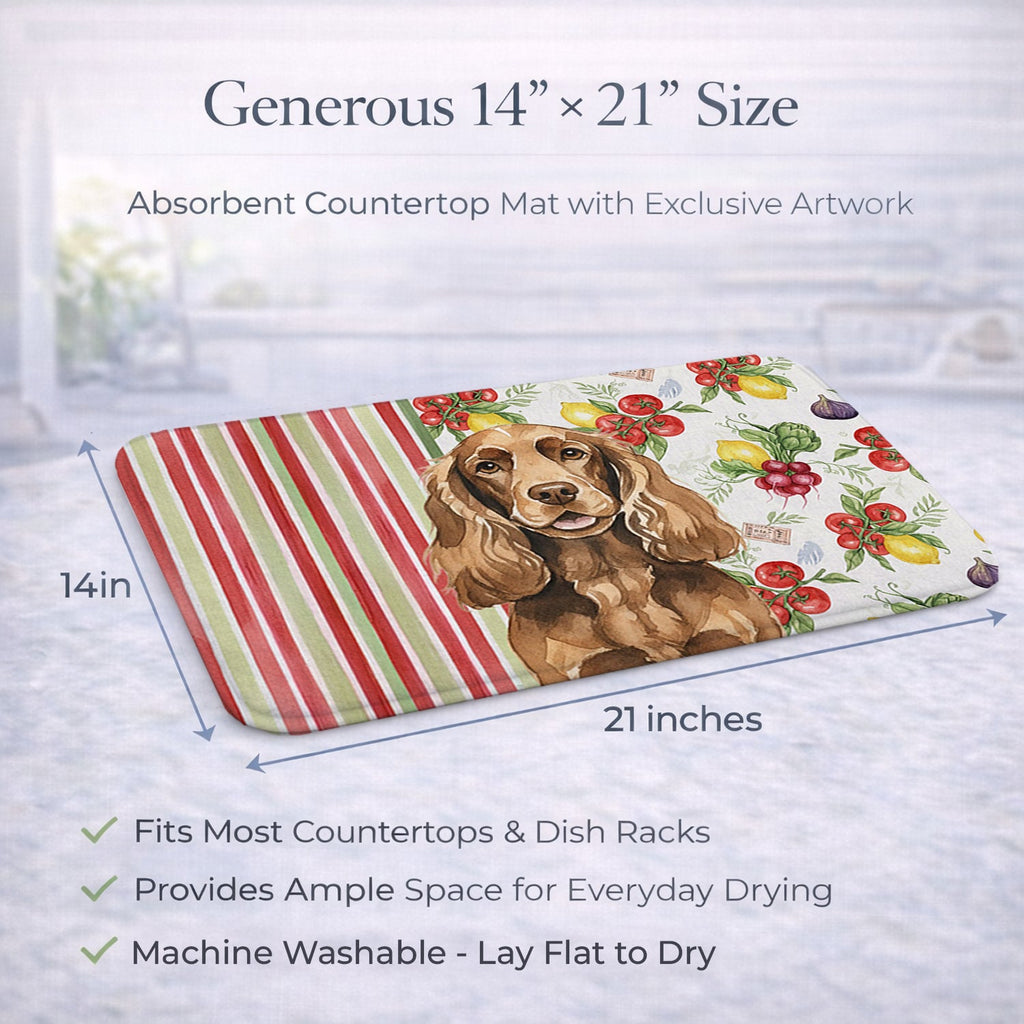 Liver English Cocker Spaniel Vegetables Dish Drying Mat Absorbent Dish Drying Mat Pad for Kitchen Counter Dish Drainer Mat for Countertop, 14 x 21", Multicolor