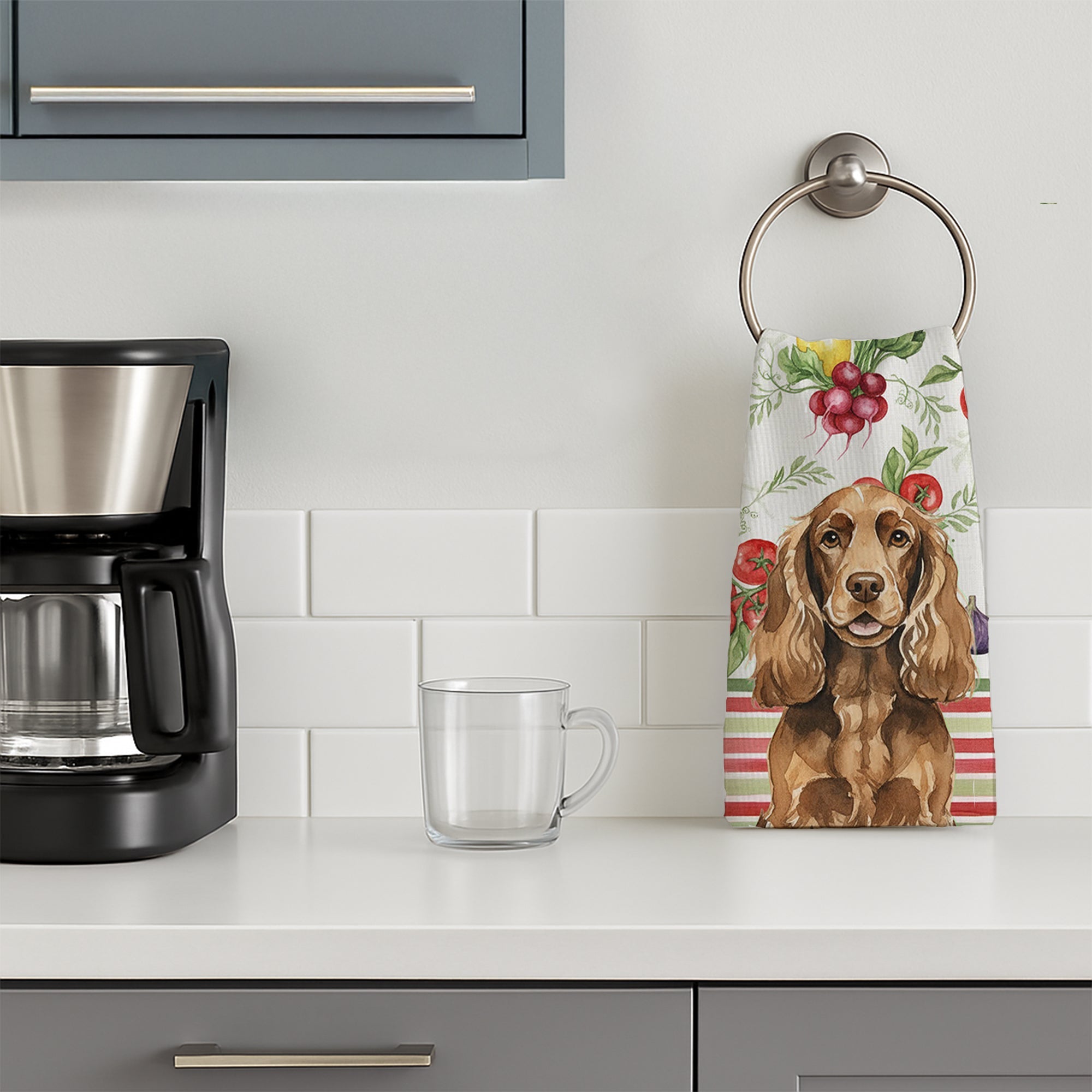 Liver English Cocker Spaniel Vegetables Kitchen Towel Velour Plush Front and Cotton Loop Back Machine Washable