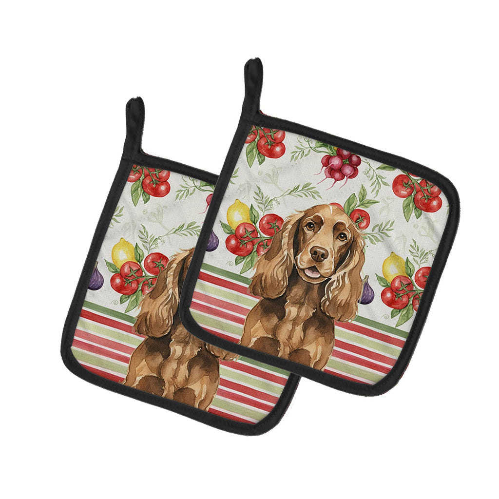 Liver English Cocker Spaniel Vegetables Pot Holder Set of 2 Heat Resistant Quilted Hot Pads 7.5 x 7.5 Inch, Insulated Kitchen Trivets for Cooking & Baking